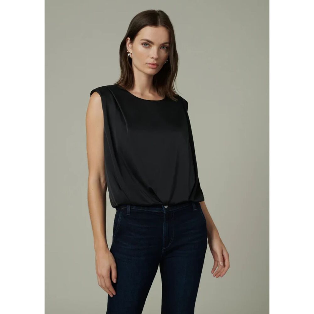 NWT Joe's Jeans The Victoria Black Satin Bubble Hem Top Blouse Small